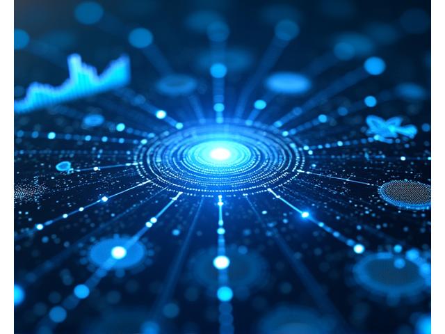 複雑なデータが美しく可視化されたデジタルダッシュボード。様々なグラフやチャート、データポイントが輝き、意味のあるインサイトを示している